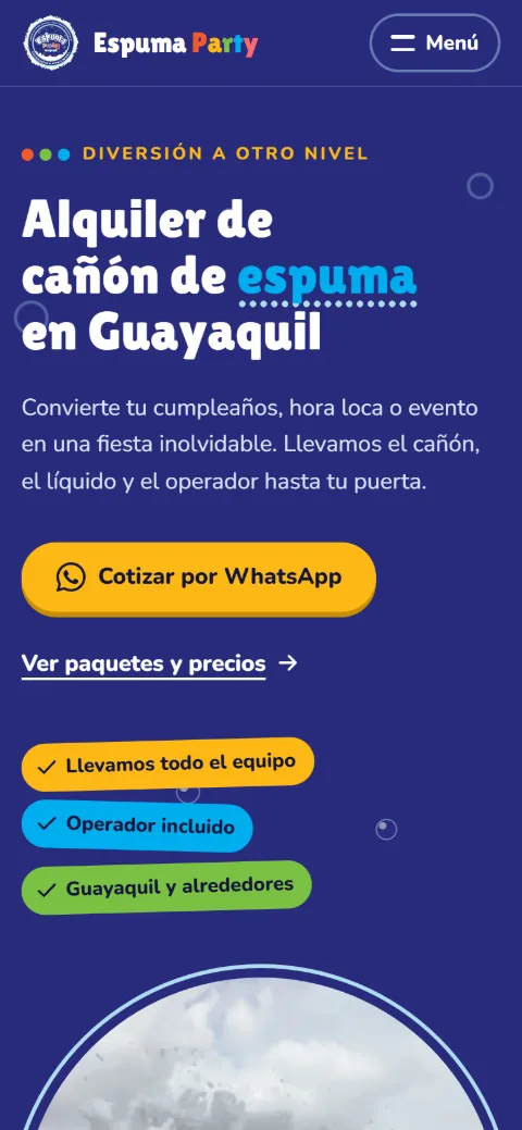 Web de Espuma Party Guayaquil en celular